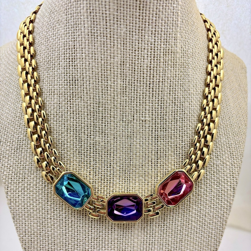 TRIFARI Vintage Gold Tone And Rhinestone Statement Necklace